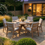 Maze New York 6 Seat Round Aluminium Dining Set - Wood Effect Almond