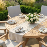 Maze New York 6 Seat Round Aluminium Dining Set - Wood Effect Almond
