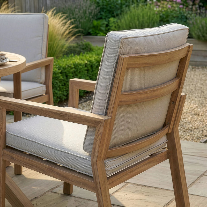 Maze New York 6 Seat Round Aluminium Dining Set - Wood Effect Almond