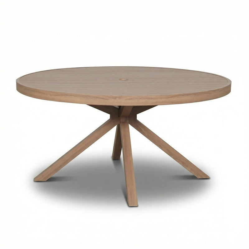 Maze New York 6 Seat Round Aluminium Dining Set - Wood Effect Almond