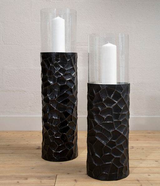 Akola Black and Gold Finish Large Floor Standing Hurricane Candle Holder