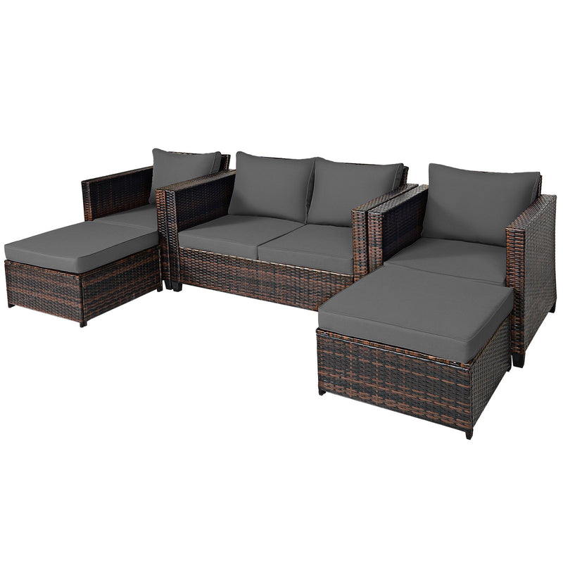 Costway 5-Piece Outdoor Rattan Patio Furniture Set with Removable Cushions Grey - Garden Balcony Sofa Set
