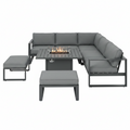 Outsunny 6-Piece Aluminium Garden Sofa Set with Fire Pit Grey
