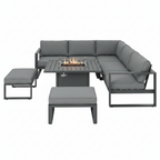 Outsunny 6-Piece Aluminium Garden Sofa Set with Fire Pit Grey