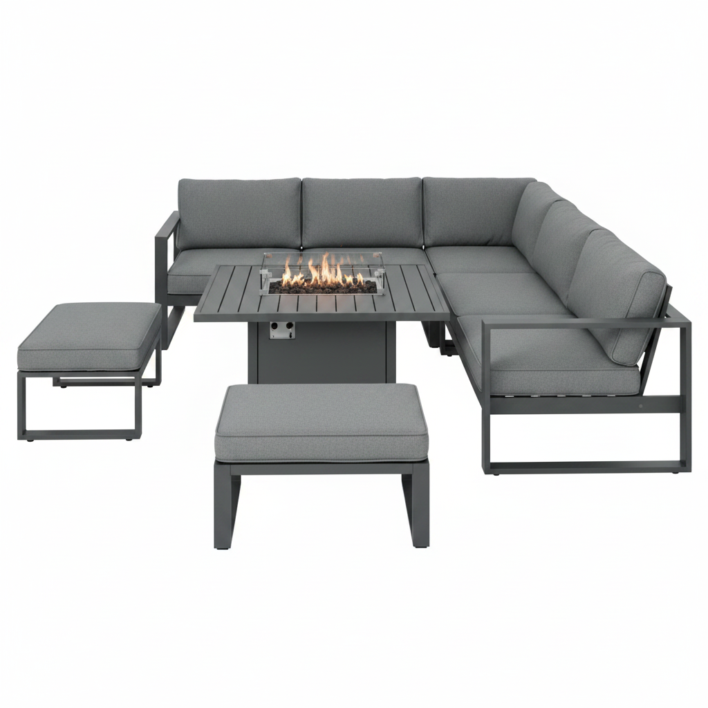 Outsunny 6-Piece Aluminium Garden Sofa Set with Fire Pit Grey
