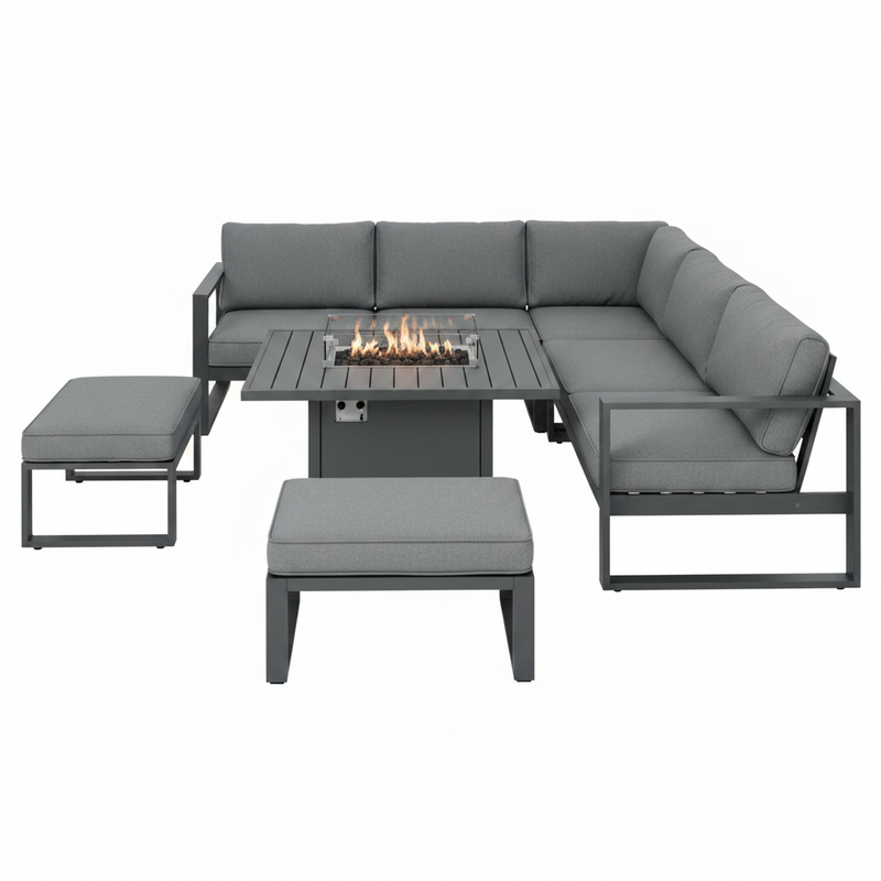 Outsunny 6-Piece Aluminium Garden Sofa Set with Fire Pit Grey