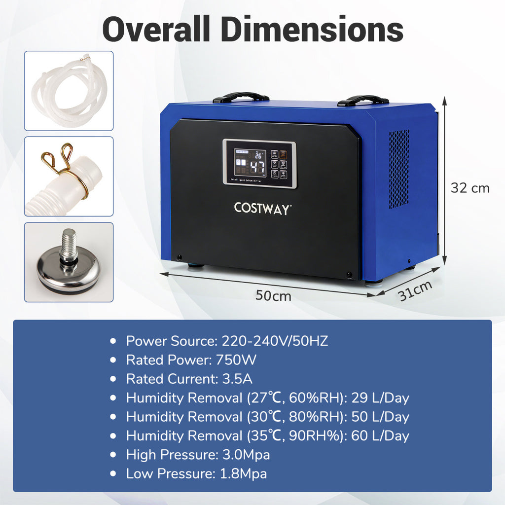 60L Crawl Space Dehumidifier with Drain Hose and 24H Timer
