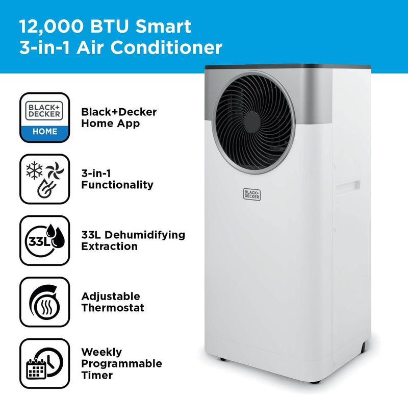 BLACK+DECKER Home app smart Wi-Fi control screen for the BXAC40035GB portable air conditioner
