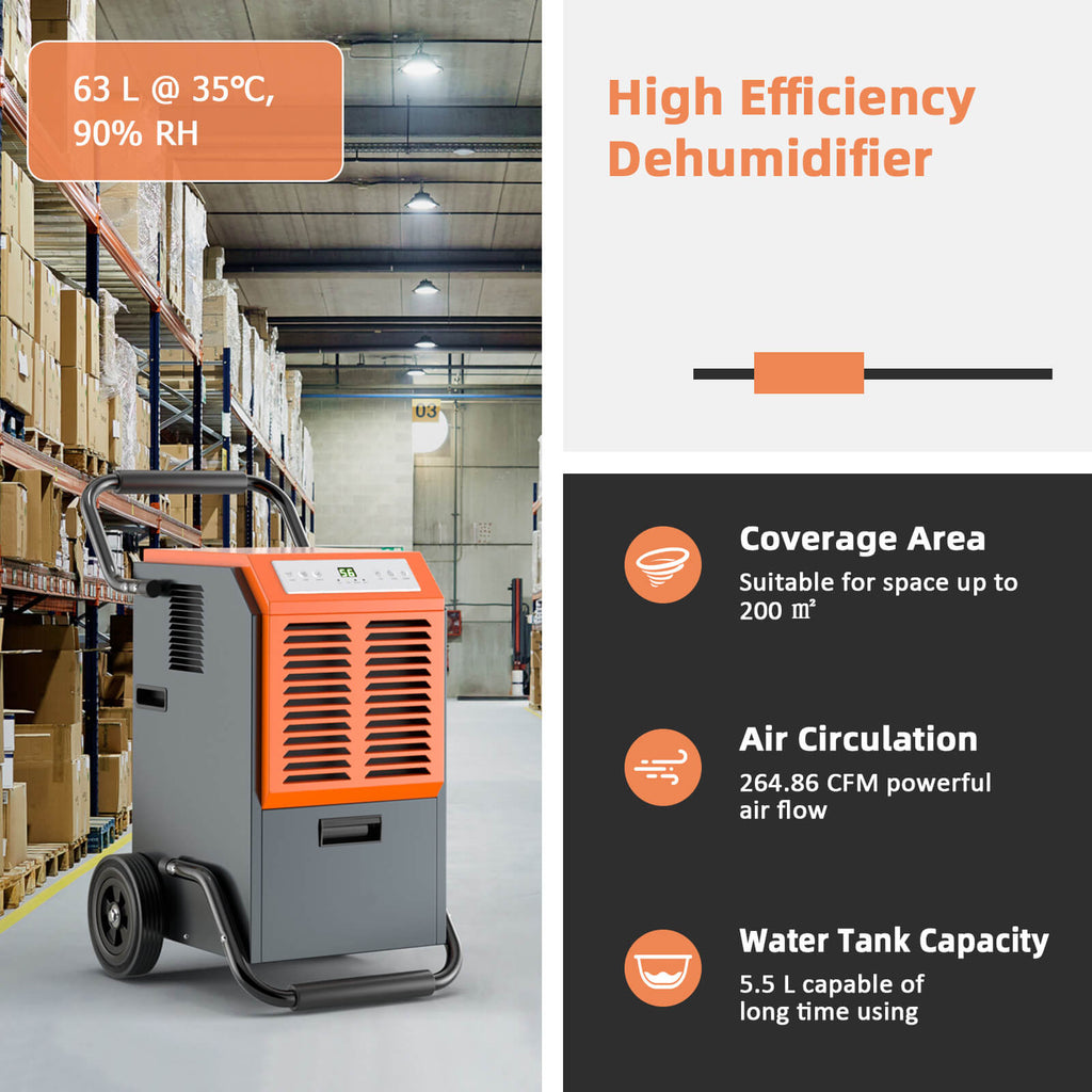 63L Commercial Dehumidifier with 24H Timer and Auto Defrost