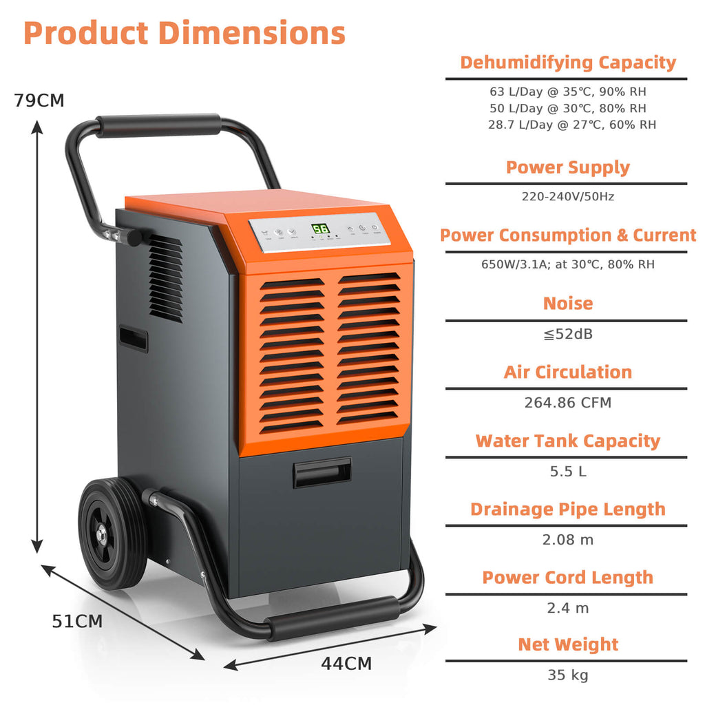 63L Commercial Dehumidifier with 24H Timer and Auto Defrost