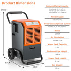 63L Efficient Commercial Dehumidifier with 264.86 CFM air flow 24H Timer and Auto Defrost
