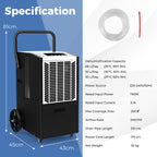 66 L/Day Commercial Dehumidifier with Pump and Drain Hose for Basement Warehouse Job Site