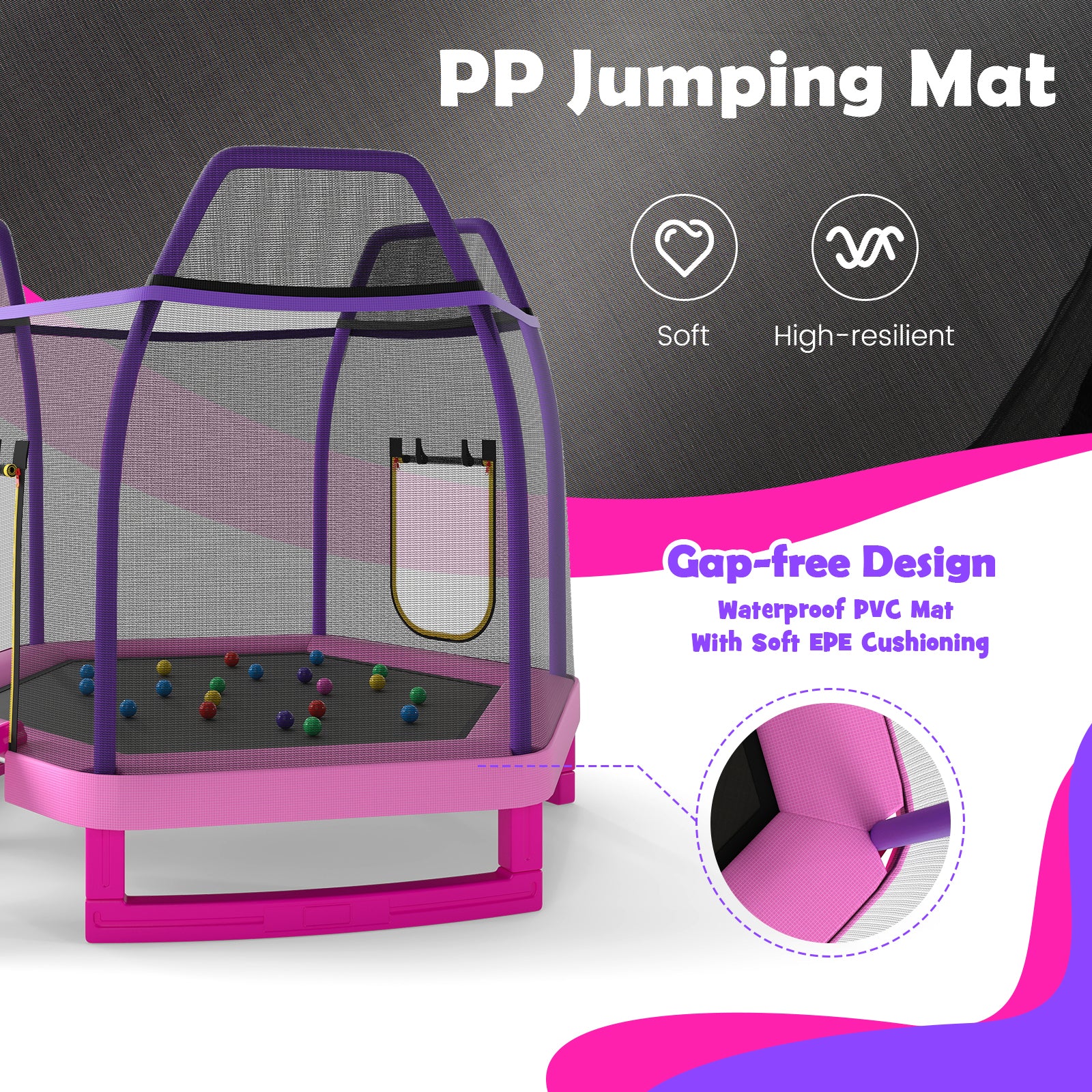 7 Feet Hexagonal Trampoline with Slide and Safety Enclosure Net