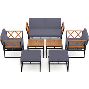 Costway 7-Piece Outdoor Conversation Set with Ottomans Grey - Porch Garden Terrace Rattan Lounge Set HW74059GR