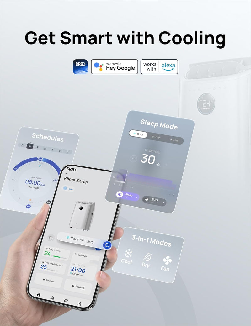 Dreo Smart 3-in-1 Portable Air Conditioner 12,000 BTU Wi-Fi AC516S – White