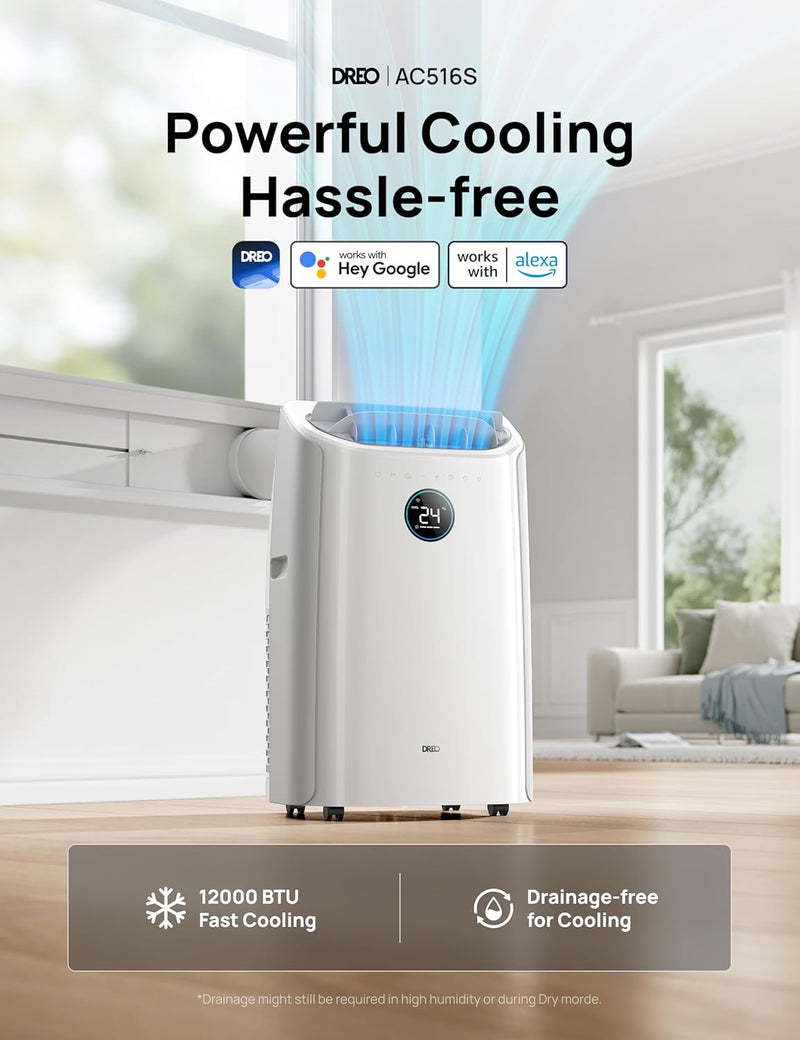 Dreo Smart 3-in-1 Portable Air Conditioner 12,000 BTU Wi-Fi AC516S – White