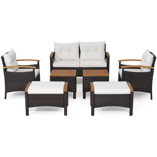 Costway 7-Piece Patio Rattan Sofa Set with Cushions and Ottomans - Outdoor Garden Lounge Set HW70450