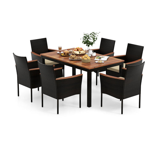 Costway 7-Piece PE Rattan Outdoor Patio Dining Set Brown - Yard Garden Poolside Furniture