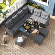 7 Pieces Patio Dining Furniture Set Grey - Front View