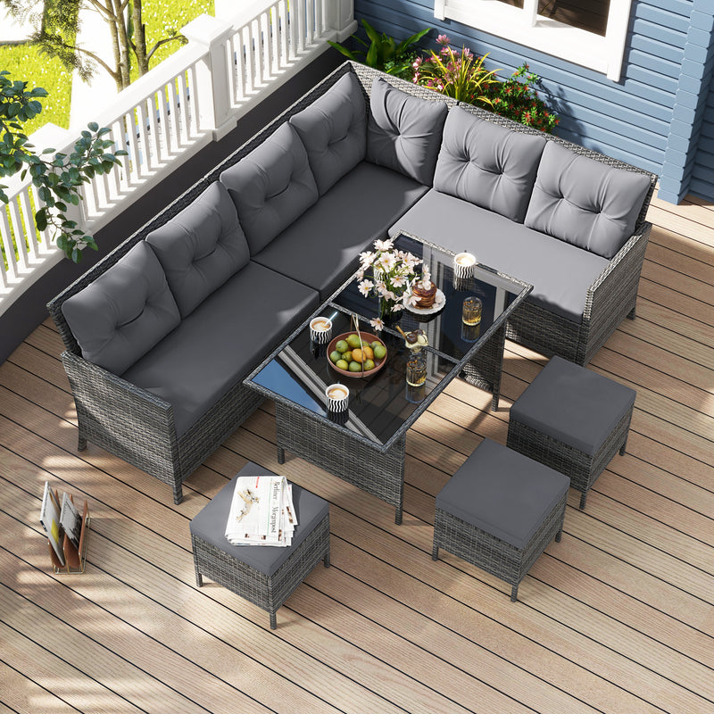 7 Pieces Patio Dining Furniture Set Grey - Front View