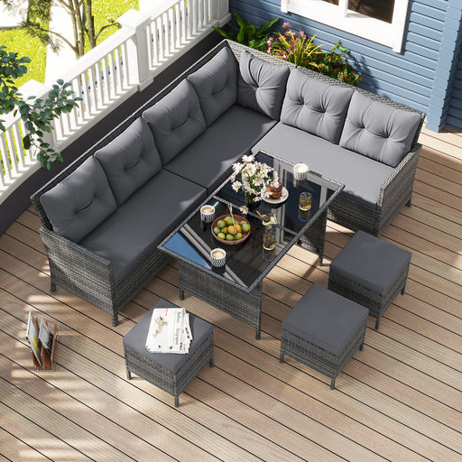 7 Pieces Patio Dining Furniture Set Grey - Front View