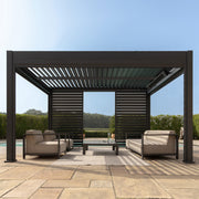 Maze Eden 4m x 4m Aluminium Pergola with LED Lights and Motorised Roof - Grey