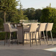 Maze Outdoor Fabric Regal 8 Seat Rectangular Bar Set with Fire Pit Table - Oatmeal