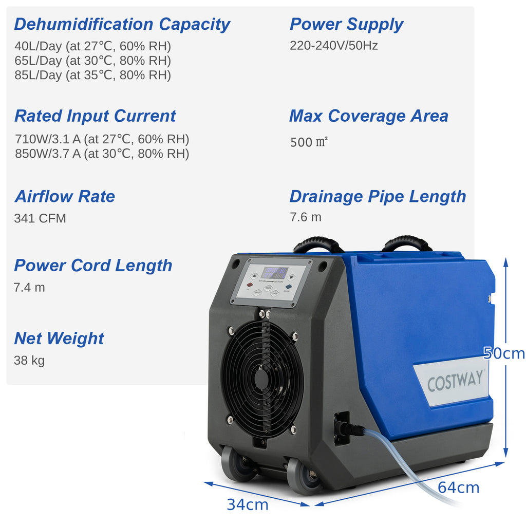 85L/Day Commercial Dehumidifier with Pump and 24H Timer