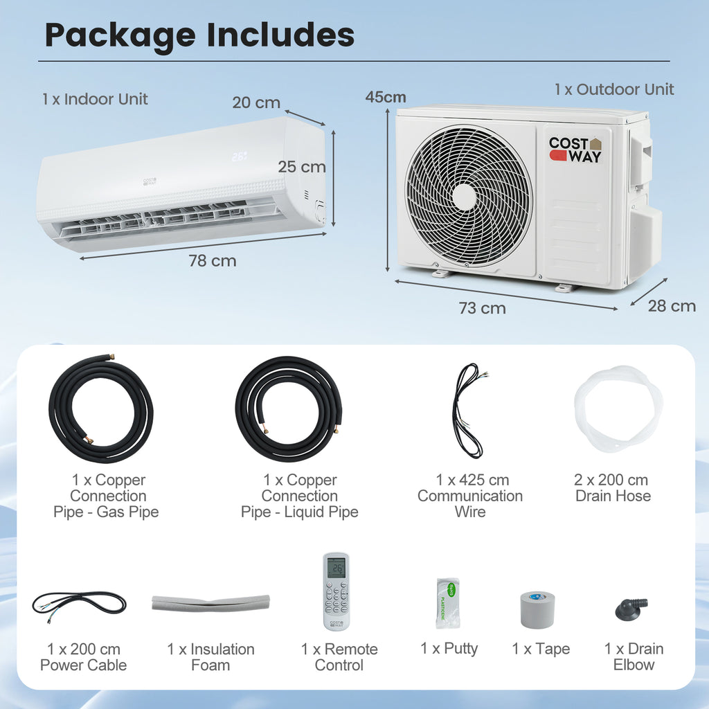 9000 BTU (2.6 kW) Mini Split Air Conditioner A++ Energy Efficient AC Unit