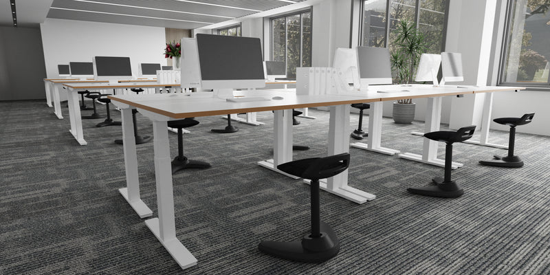 Dynamic Oslo Air Height Adjustable Desk - White Top Natural Wood Edge White Frame