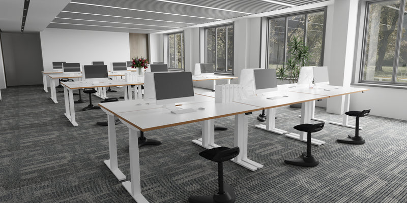 Dynamic Oslo Air Height Adjustable Desk - White Top Natural Wood Edge White Frame