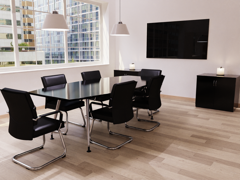 Advocate Medium Back Leather Visitor Chair - styled in boardroom setting with matching meeting room furniture