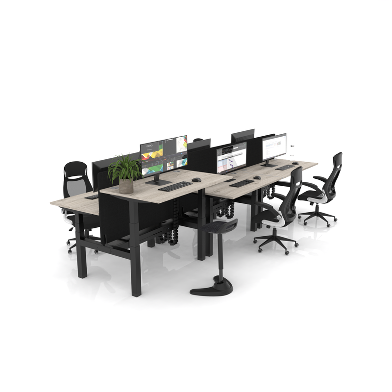 Air Back-to-Back Slimline Height Adjustable Bench Desk - 6 Person with Black Straight Screen