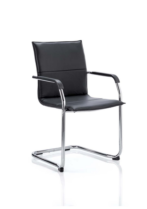 Echo Medium Back Leather Cantilever Visitor Chair - Black