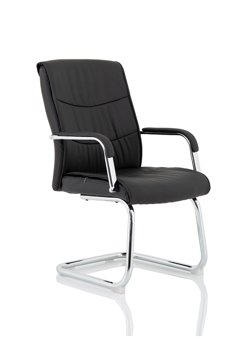 Carter Medium Back Black Leather Cantilever Visitor Chair - front view