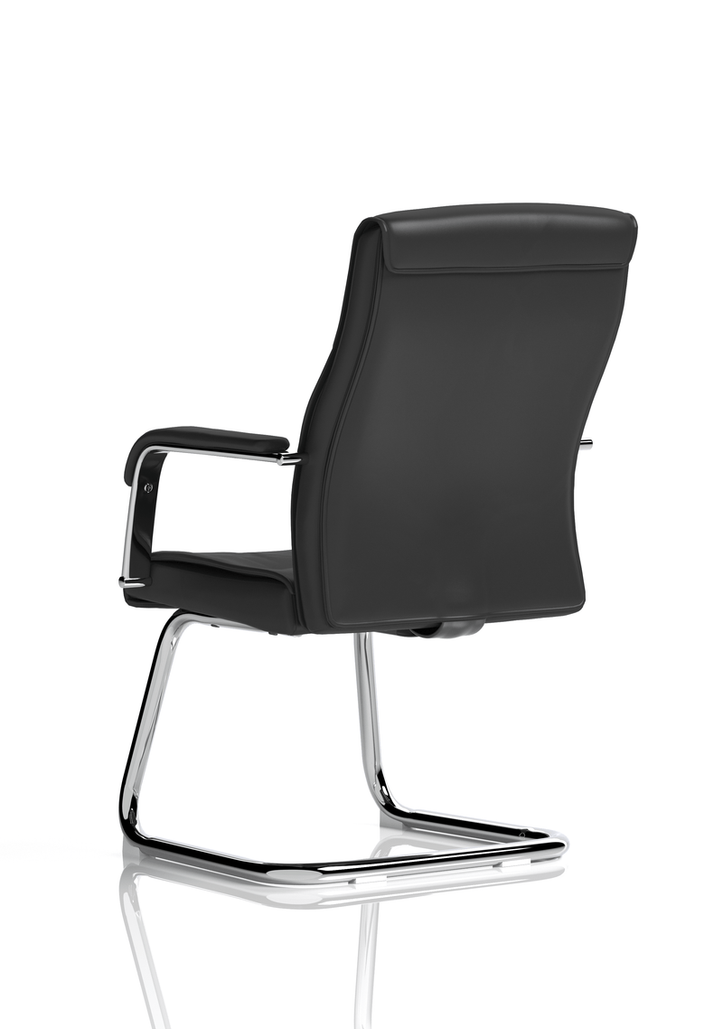Carter Medium Back Black Leather Cantilever Visitor Chair - angle view