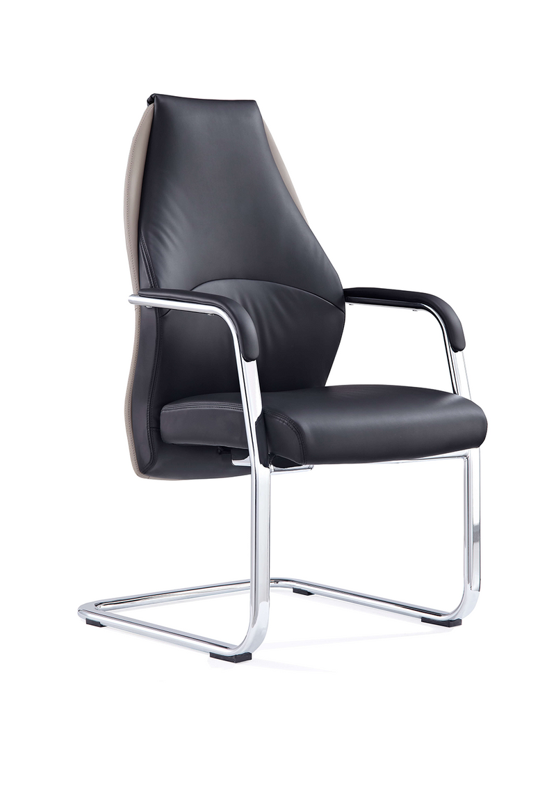 Mien High Back Leather Cantilever Visitor Chair - Black & Mink, front view