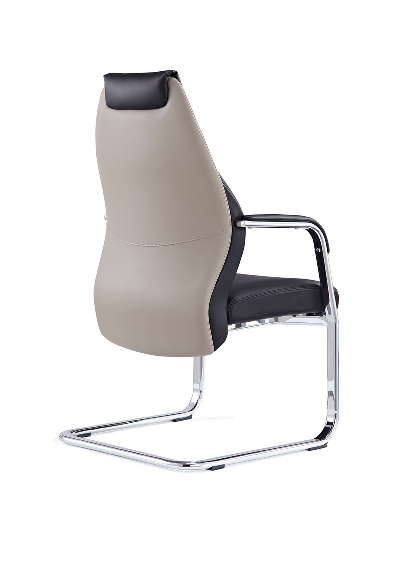 Mien High Back Leather Cantilever Visitor Chair - Black & Mink, angle view