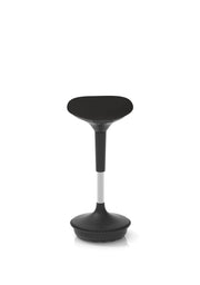 Sitall Deluxe Posture Stool – Black Fabric, front view showing saddle seat and elastomer base