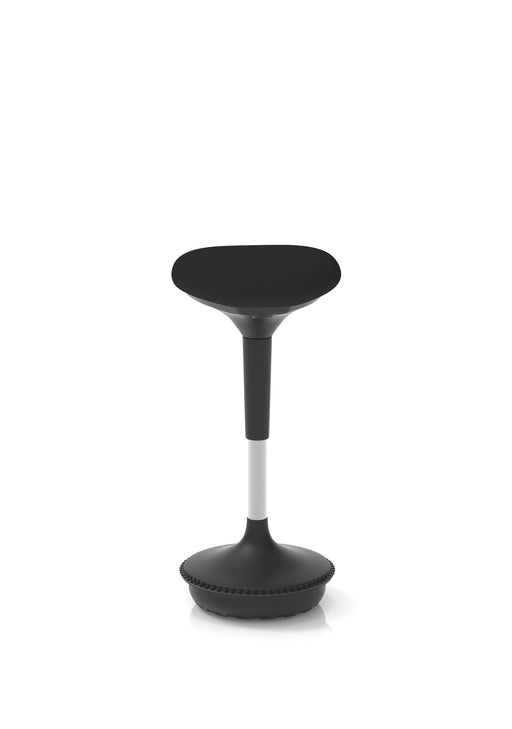 Sitall Deluxe Posture Stool – Black Fabric, front view showing saddle seat and elastomer base