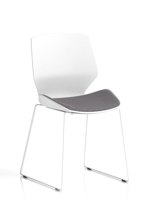 Florence Sled White Frame Fabric Seat Visitor Chair - Grey