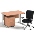 Impulse 1200mm Cantilever Straight Desk With Mobile Pedestal and Chiro Medium Back Black Chair - Home Office Set