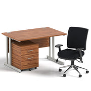 Impulse 1200mm Cantilever Straight Desk With Mobile Pedestal and Chiro Medium Back Black Chair - Home Office Set - view 4