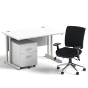 Impulse 1200mm Cantilever Straight Desk With Mobile Pedestal and Chiro Medium Back Black Chair - Home Office Set - view 5