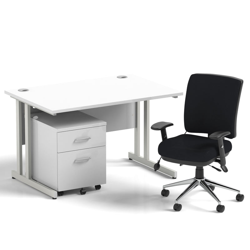 Impulse 1200mm Cantilever Straight Desk With Mobile Pedestal and Chiro Medium Back Black Chair - Home Office Set - view 5