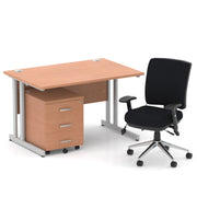 Impulse 1200mm Cantilever Straight Desk With Mobile Pedestal and Chiro Medium Back Black Chair - Home Office Set - view 7