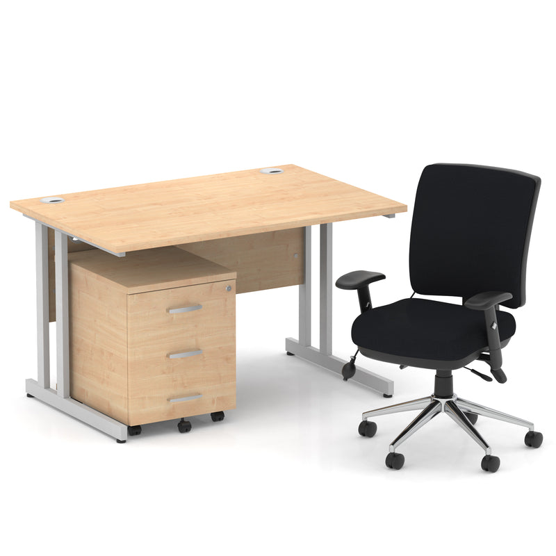 Impulse 1200mm Cantilever Straight Desk With Mobile Pedestal and Chiro Medium Back Black Chair - Home Office Set - view 8
