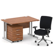 Impulse 1200mm Cantilever Straight Desk With Mobile Pedestal and Chiro Medium Back Black Chair - Home Office Set - view 10