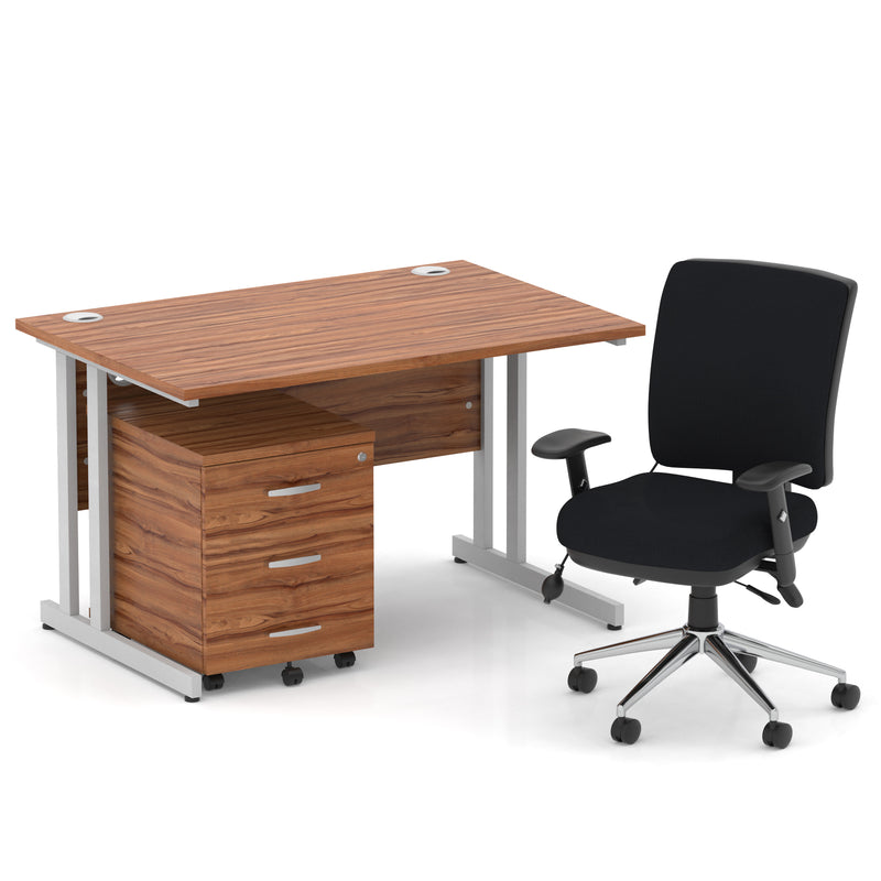 Impulse 1200mm Cantilever Straight Desk With Mobile Pedestal and Chiro Medium Back Black Chair - Home Office Set - view 10