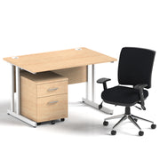 Impulse 1200mm Cantilever Straight Desk With Mobile Pedestal and Chiro Medium Back Black Chair - Home Office Set - view 14
